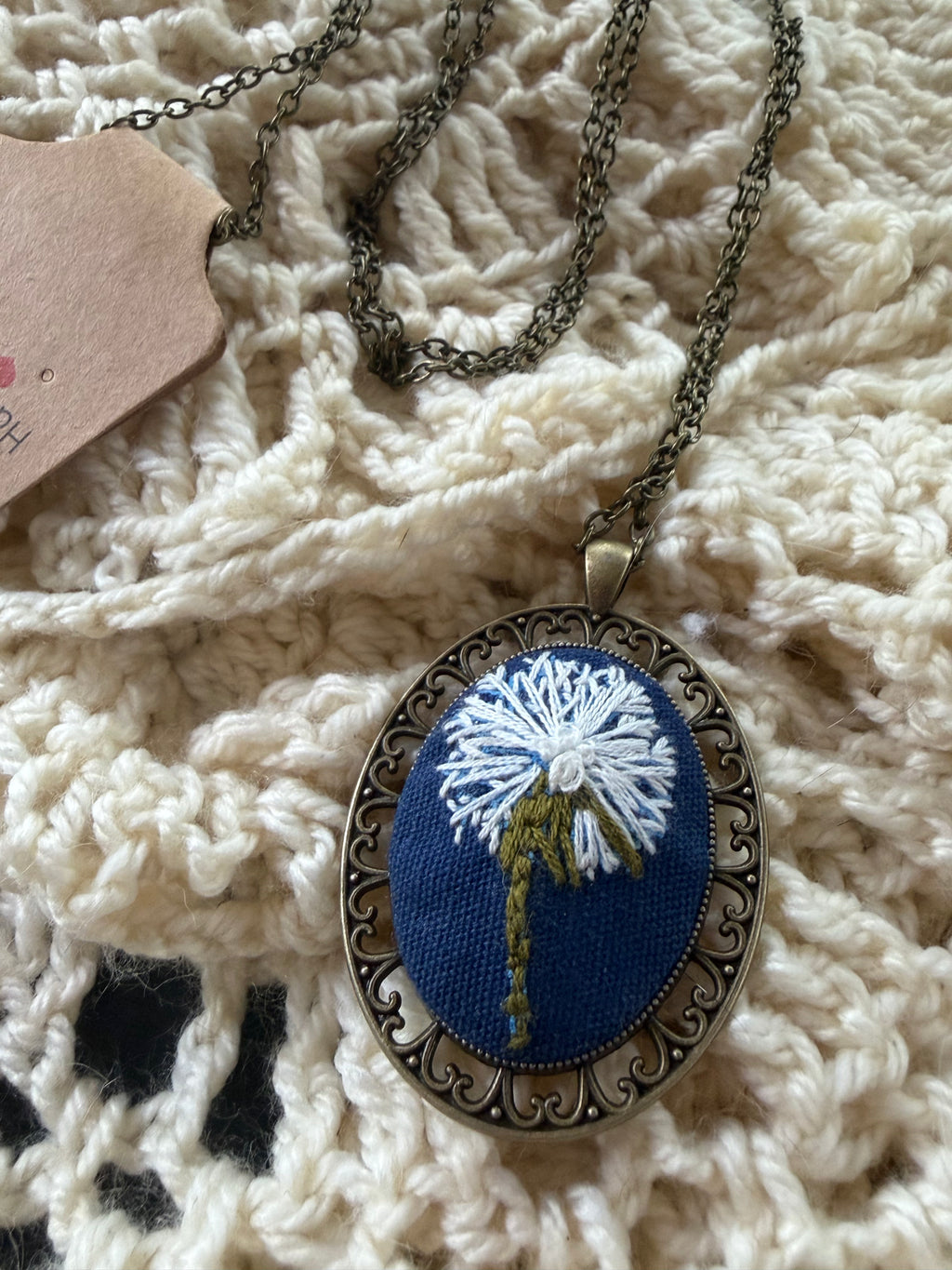 Dandelion Embroidery Pendant