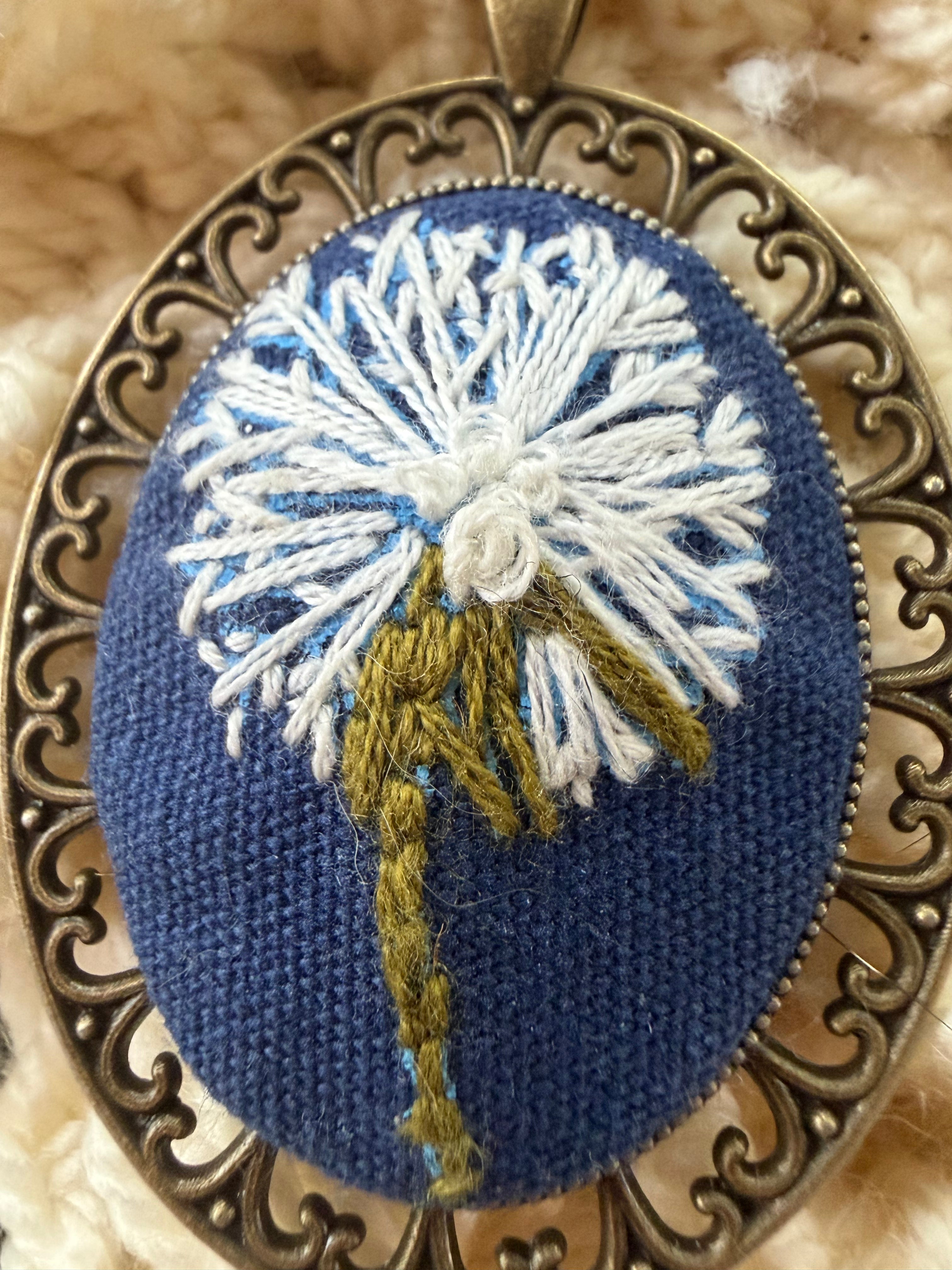 Dandelion Embroidery Pendant
