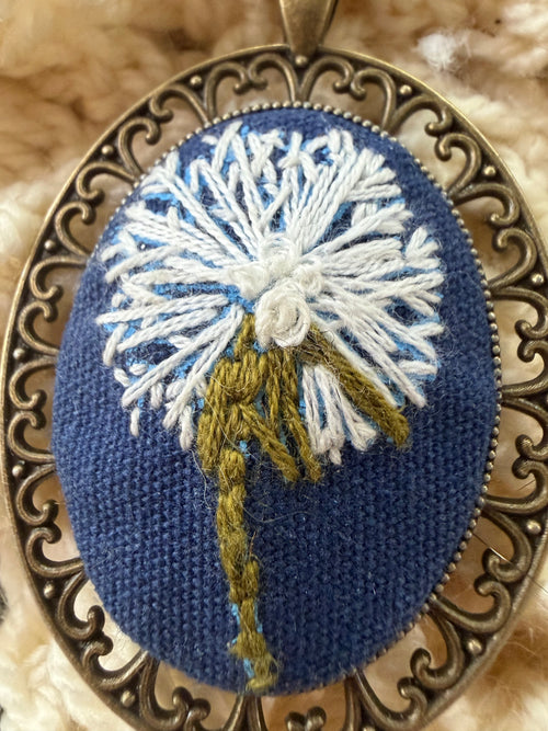 Dandelion Embroidery Pendant