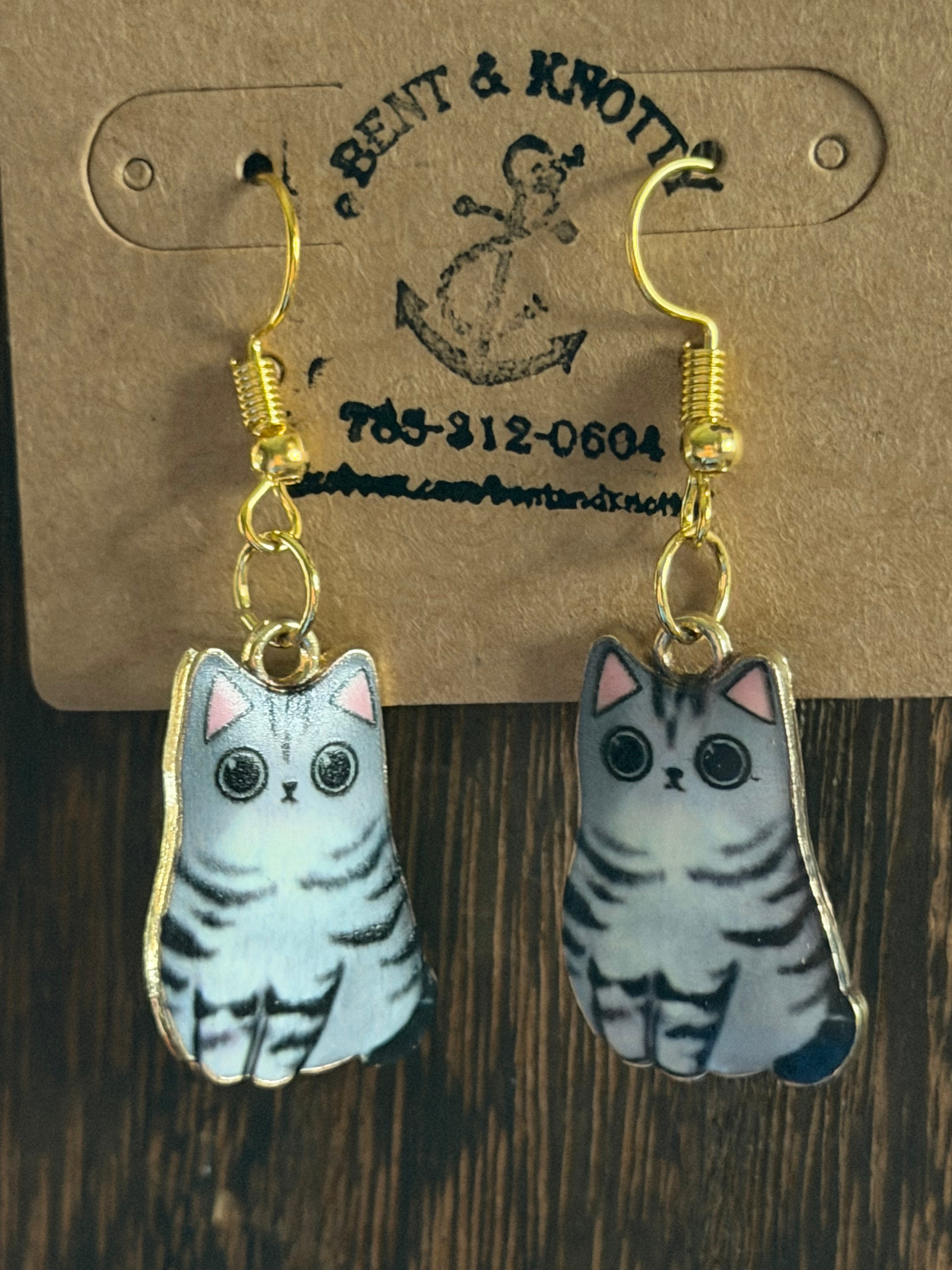 Tabby Cat Dangle Earrings